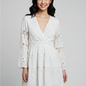 White Eyelet Cotton Dress Flutter Sleeve Resort Summer–Sail to Sable -Size 8 NWT